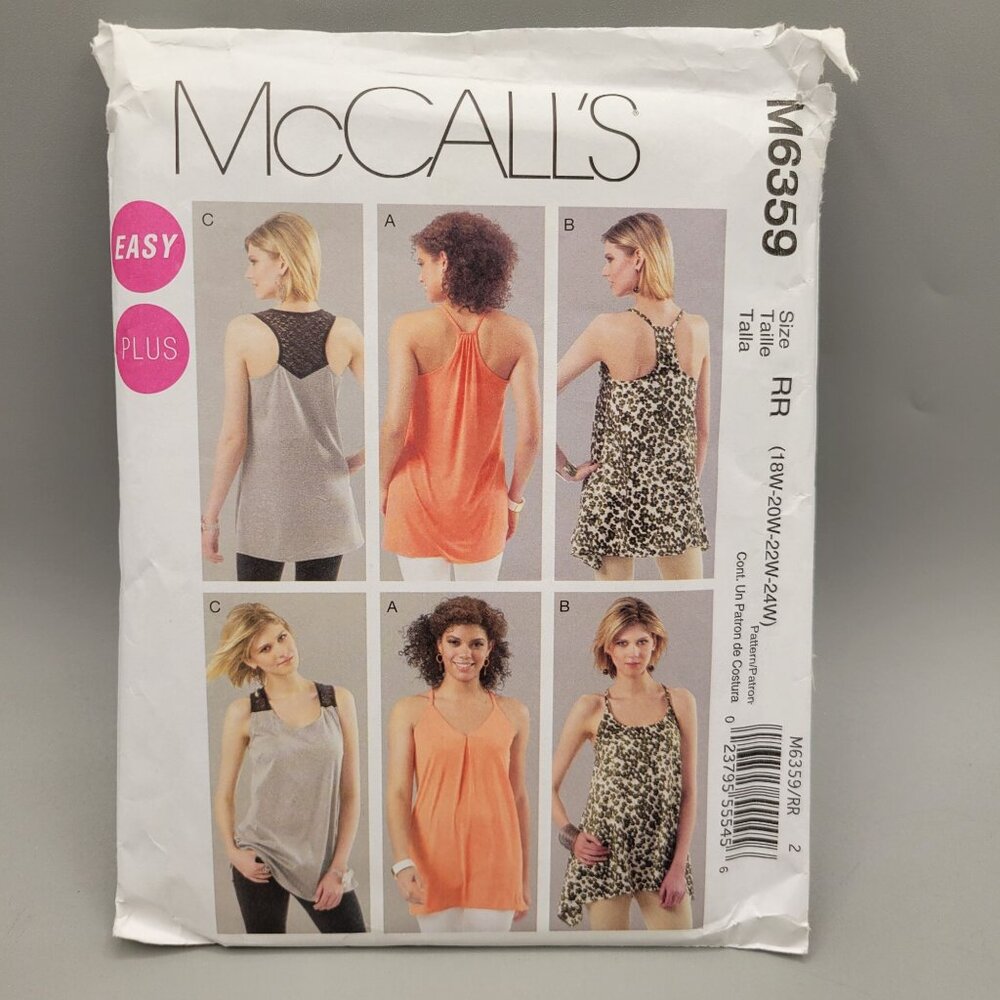 McCall's Plus Size Womens Misses Tunics Easy M6359 Size 18W - 24W Complete
